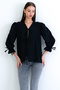 Black V-Neck Poplin Blouse with Tie Detail on Front and Sleeves Alc-X15169 - 5