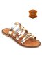 Capone Thumb Detailed Banded Rose Women's Leather Slippers
