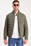 Men's Regular Fit Classic Cut Mock Neck Double Pocket Warm Khaki Puffer Jacket - 3
