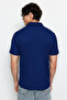 Lacivert Regular Fit Kısa Kol Yazlık Dokulu Bürümcük Örme Gömlek TMNSS23GO00055 - 6