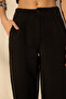 Siyah %100 Keten Yüksek Bel Cep Detaylı Straight Pantolon TWOSS26PL00049 - 3