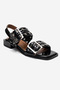 Blob Black Patent Leather Women's Sandals with Silver Buckle - 3