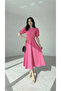 Crew Neck Balloon Sleeve Skirt Flared Midi Length Premium Dress - 4