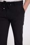 Men's Slim Fit Narrow Cut Seersucker Fabric Striped Black Trousers with Tie-Waist - 3