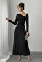 Black Knitted Maxi Evening & Graduation Dress TPRAW26AE00019