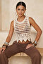 Ekru Premium Triko Ajurlu Crop Bisiklet Yaka Plaj Bluz TBESS26BZ00011 - 2