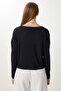 Women's Black V-Neck Basic Ribbed Knitted Blouse Ub00441 - 4