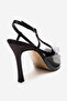 Aisne Black Satin White Floral Transparent Women's Thin Heeled Shoes - 5