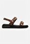 LOKET Black Yellow Patterned Women's Sandal with Chain Detail - 4