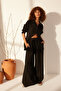 Siyah  %100 Keten Beli Lastikli Yüksek Bel Pantolon TWOSS26PL00051 - 8