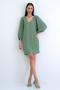 Khaki V-Neck Princess Sleeve Wrap Mini Dress Alc-X15160 - 4