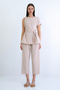 Beige One-Shoulder Twisted Self-Belted Linen Sleeveless Blouse and Trousers Set Alc-X15224
