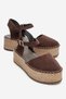 VİBA Brown Suede Genuine Leather Women's Straw Wedge Sole Sandals