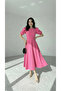 Crew Neck Balloon Sleeve Skirt Flared Midi Length Premium Dress - 6