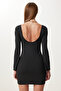Women's Black Basic Stretchy Knitted Mini Dress Ub00439 - 3
