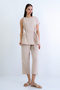Beige One-Shoulder Twisted Self-Belted Linen Sleeveless Blouse and Trousers Set Alc-X15224 - 2