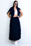 Navy Blue Soft Crush Textured Midi Skirt Alc-X15225