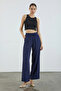Lacivert Beli Lastikli Wide Leg/Geniş Paça Viskon Pantolon TWOSS25PL00123 - 4