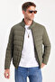 Men's Regular Fit Classic Cut Mock Neck Double Pocket Warm Khaki Puffer Jacket - 2