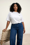 Beyaz %100 Pamuk Ön ve Arka Baskılı Oversize Fit Bisiklet Yaka Örme T-Shirt TBBSS26BF00014 - 3