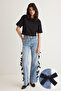 Mavi Kurdele/Fiyonk Detaylı Normal Bel Wide Leg Geniş Paça %100 Pamuk Jeans TWOSS25JE00035