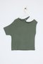 Haki Omzu Açık Geniş Kesim T-Shirt TDRSS26TS00003 - 4