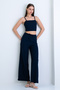 Women's Navy Blue Rope Strap Cropped Blouse and Trousers Set Alc-X15238 - 6