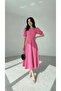Crew Neck Balloon Sleeve Skirt Flared Midi Length Premium Dress - 3