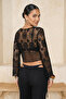Siyah Premium Triko Ajurlu V Yaka Plaj Bluz TBESS26BZ00010 - 2
