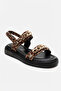 LOKET Black Yellow Patterned Women's Sandal with Chain Detail - 3