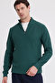 Men's Slim Fit Slim Fit Stand Collar Zippered Patterned Green Knitwear Sweater - 2