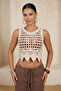 Ekru Premium Triko Ajurlu Crop Bisiklet Yaka Plaj Bluz TBESS26BZ00011