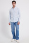 Men's Slim Fit Slim Fit Long Sleeve 100% Cotton Linen Texture Buttoned Lapel Blue Shirt - 3