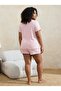 Pembe Çiçek Desenli Kurdeleli Kaşkorse Büyük Beden Pijama Takımı TBBSS26AI00020 - 3