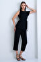 Black One-Shoulder Twisted Self-Tie Linen Sleeveless Blouse and Trousers Set Alc-X15224