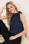 Anthracite Regular/Normal Fit Stand Collar Sleeveless Gathered Modal Single Jersey Knitted Blouse Twoss26Bz00335