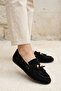 Black Suede Women's Loafer Shoes 21379
