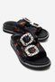 Dungeon Black Colored Tweed Double-Strapped Stone Buckle Women's Slippers