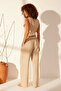 Bej  %100 Keten Beli Lastikli Yüksek Bel Wide Leg Pantolon TWOSS26PL00041 - 10