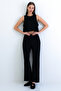 Black Crew Neck Aerobin Crop Blouse and Pants Set Alc-X15209 - 3