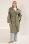 Açık Haki Uzun Oversize Büyük Beden Trençkot TBBSS25BM00002 - 4