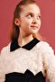 Girls' Collared Rose Textured Cotton Lined Special Occasion Dress - 5