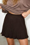 Brown Pleated Elastic Waist Shorts Skirt Tdrss26Sr00005 - 2