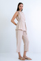 Beige One-Shoulder Twisted Self-Belted Linen Sleeveless Blouse and Trousers Set Alc-X15224 - 4