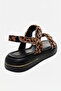 LOKET Black Yellow Patterned Women's Sandal with Chain Detail - 5
