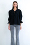 Black V-Neck Poplin Blouse with Tie Detail on Front and Sleeves Alc-X15169 - 3