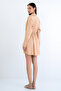 Beige Self-Patterned Wide Cut Satin Mini Shirt Dress Alc-X15185 - 7