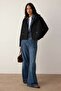 Siyah Kruvaze Oversize Kısa Trençkot TWOAW26TR00020 - 2
