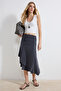 Anthracite Skater Asymmetrical Ruffled High Waist Midi Stretchy Knitted Skirt Twoss26Et00026