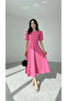 Crew Neck Balloon Sleeve Skirt Flared Midi Length Premium Dress - 2